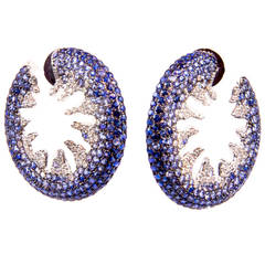 Blue Sapphire Creole-Style Diamond Gold Hoop Earrings