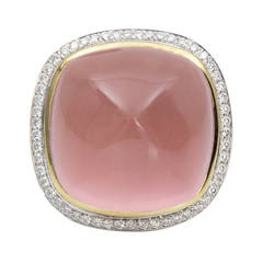 Pink Quartz Sugarloaf Diamond Gold Ring