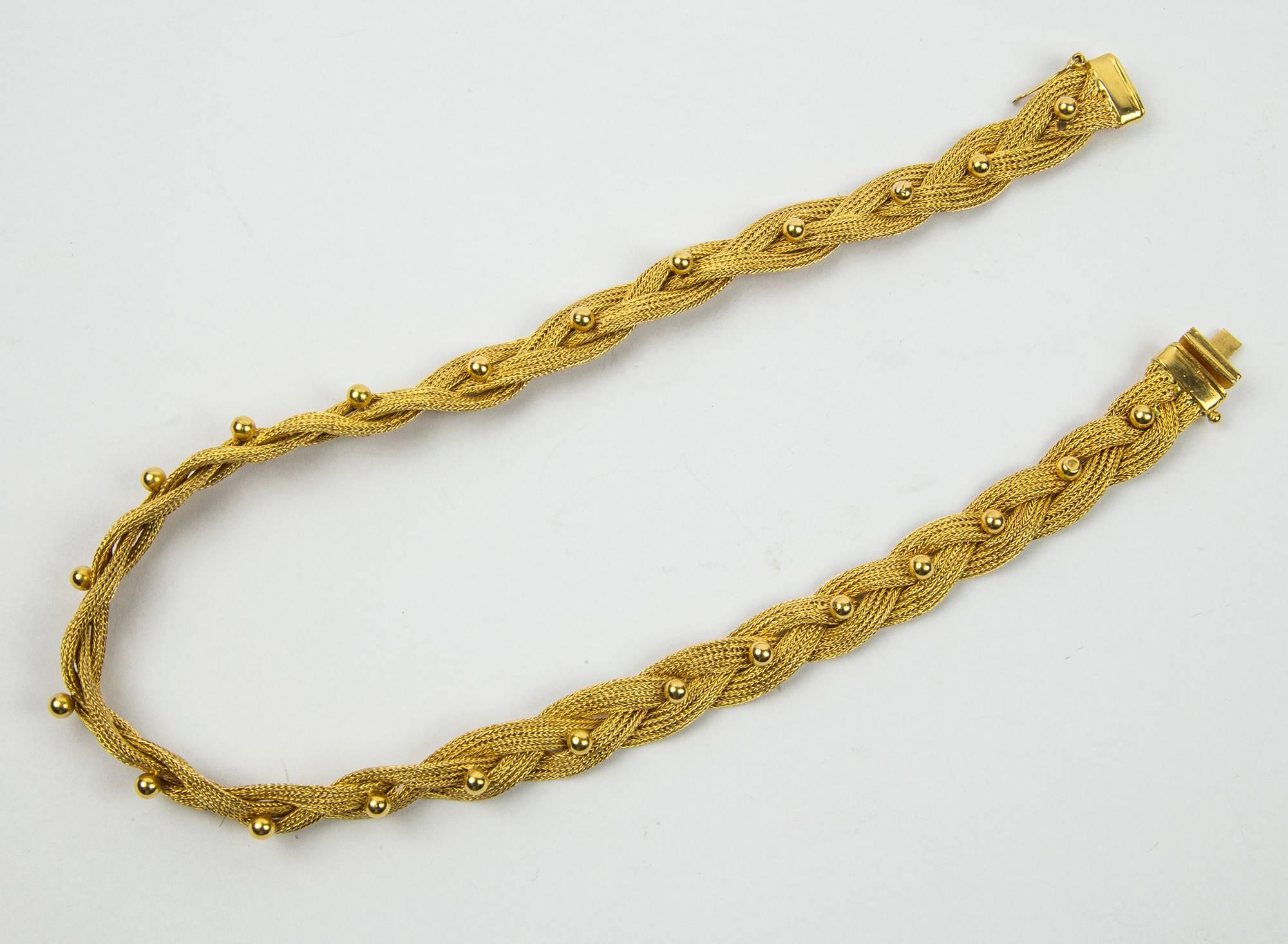Women's Braided Yellow Gold Mesh Ball Statement Necklace