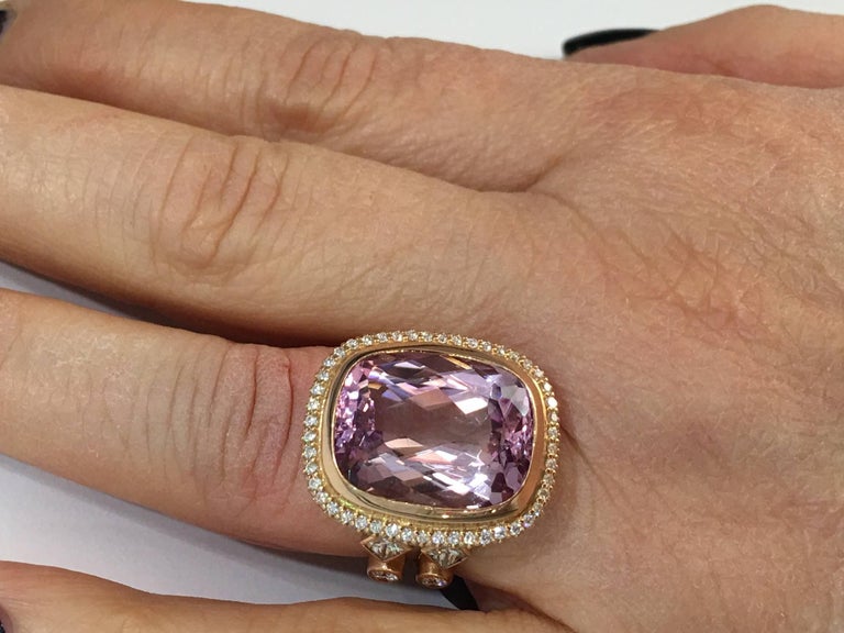 17.65 Carat Cushion Cut Kunzite Diamond Statement Ring Estate Fine
