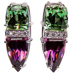 Trillion Cut Garnet Tourmaline Diamond Gold Earrings 9