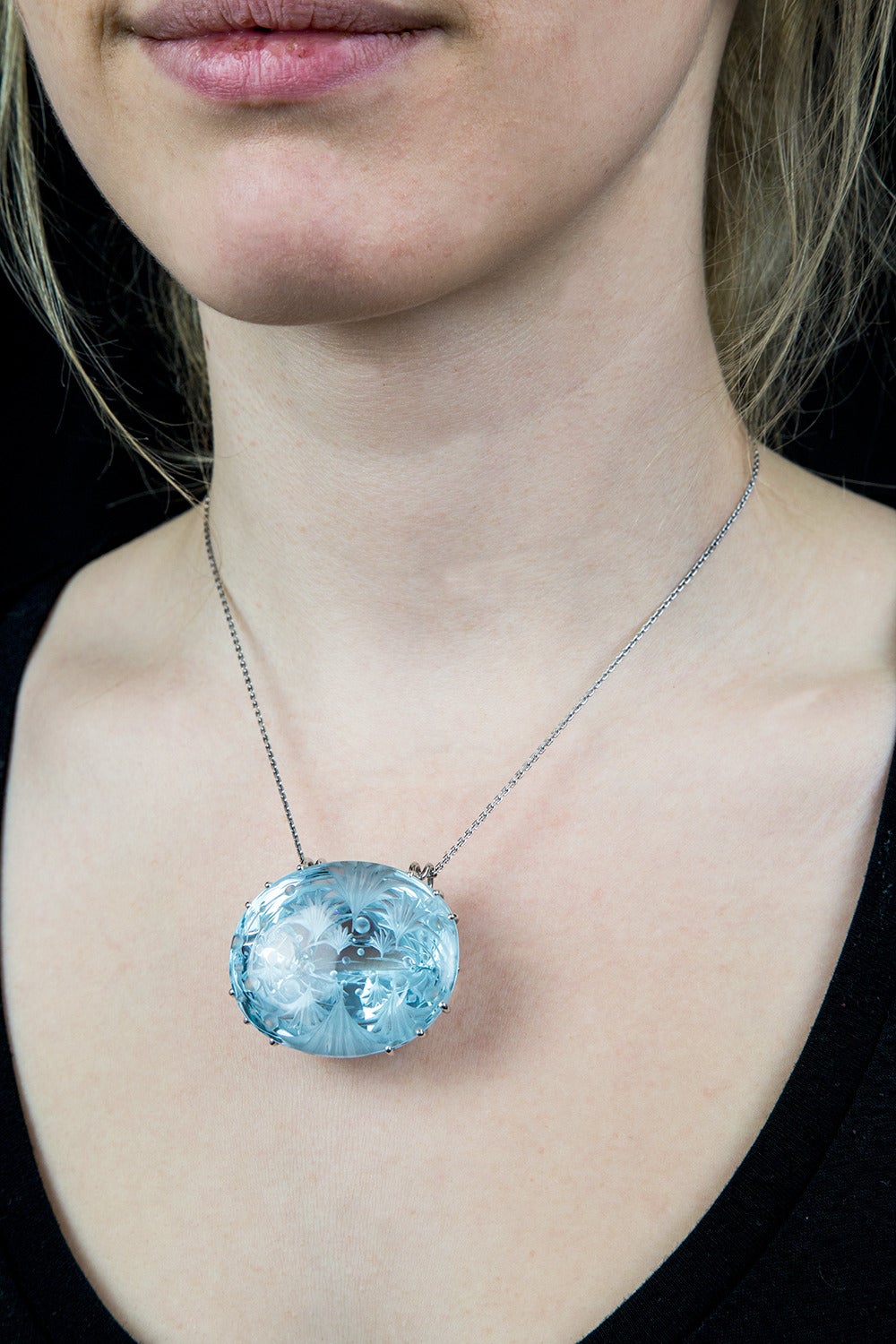260 Carat Engraved Oval Blue Topaz Pendant 2