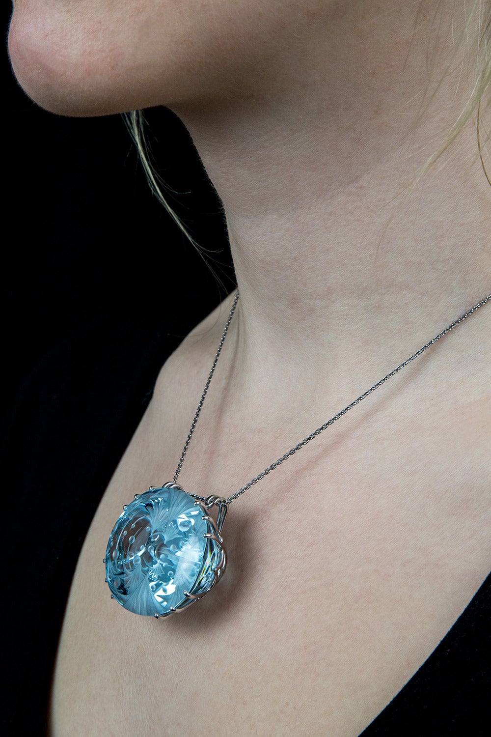 260 Carat Engraved Oval Blue Topaz Pendant 3