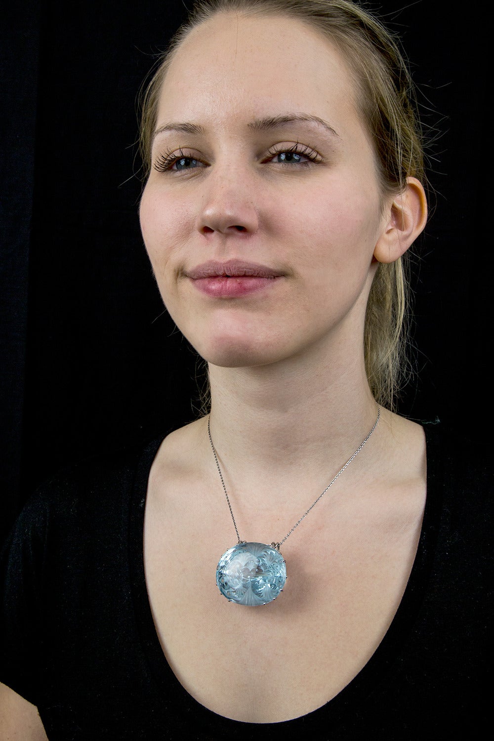 260 Carat Engraved Oval Blue Topaz Pendant 4