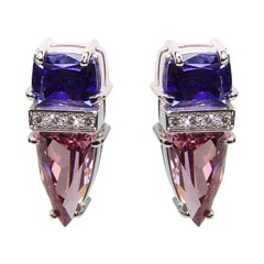 Clous d'oreilles en or avec spinelle et tanzanite et diamants