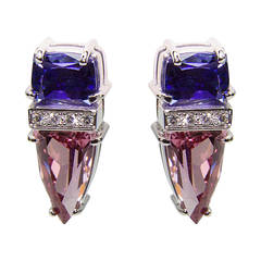 Trillion-Cut Spinel Tanzanite Diamond Gold Stud Earrings 10