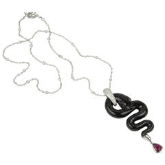 Schwarze Statement-Halskette aus schwarzer Jade, Rubelit, Diamant, Gold, Schlangen, Estate Fine Jewelry