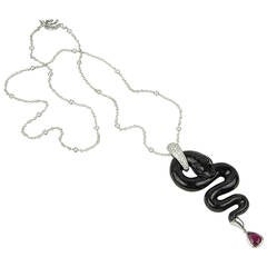 Black Jade Rubellite Diamond Gold Snake Necklace 4