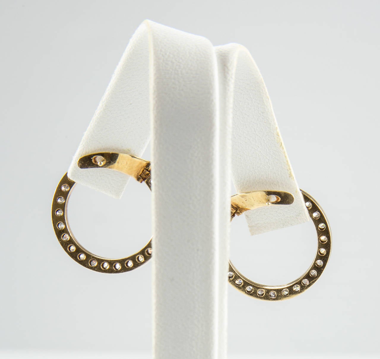 Modernist Circle of Diamonds Gold Hoop Earrings