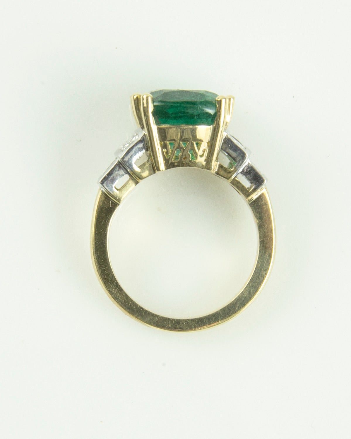 Modernist 7.60 Carat Cushion Cut  Emerald Diamond Gold Ring