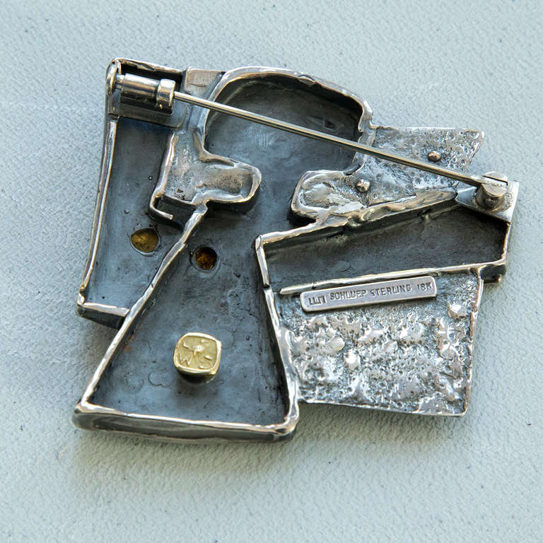 Walter Schluep Figural Angel Sterling Silver Gold Statement Brooch Pin