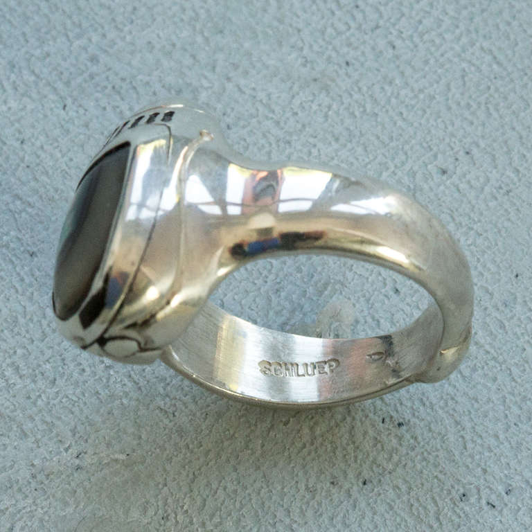 Modernist Estate Walter Schluep Ladybug Abalone Gemstone Sterling Silver Heirloom Ring