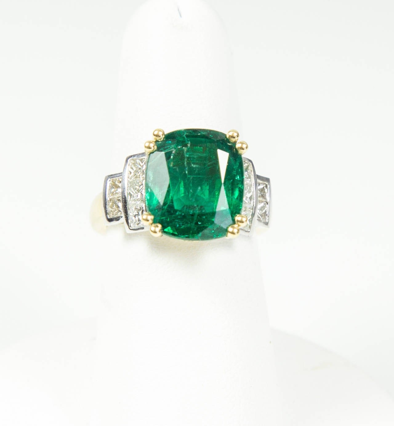 7.60 Carat Cushion Cut  Emerald Diamond Gold Ring 2