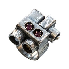 Walter Schluep Garnet Pearl Gold Sterling Silver Ring Estate Fine Jewelry