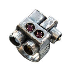 Walter Schluep Cubist Garnet Pearl Gold Sterling Silver Ring 1