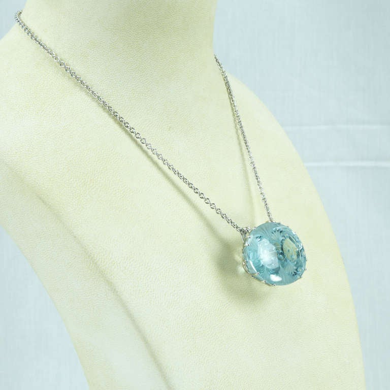 Contemporary 260 Carat Engraved Oval Blue Topaz Pendant