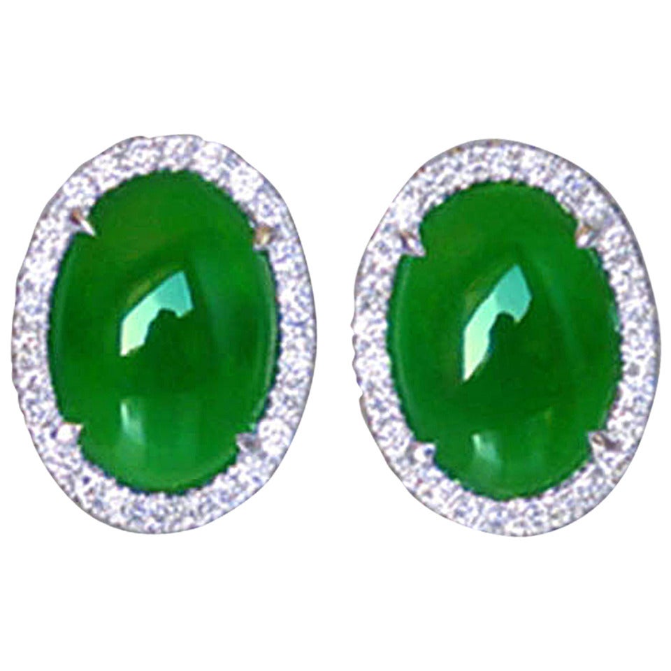 Natural Jade Diamond Gold Statement Earrings For Sale