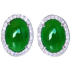 Natural Jade Diamond Gold Statement Earrings
