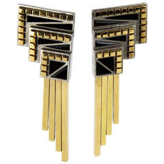 Erte Onyx Silver Gold Moderne Earrings