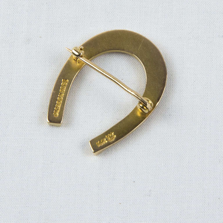 Art Deco Lucky Gold Horseshoe Pin, 1920 engraved on front; marked: JACKSON BROS 14K AS (in cartouche); approx. size: 1” x .75”; 5.4gm.
A must have heirloom you'll enjoy for many years to come!