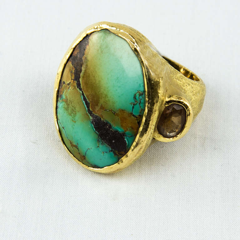 Contemporary Chinese Turquoise Brown Zircon Gold Katy Briscoe Ring