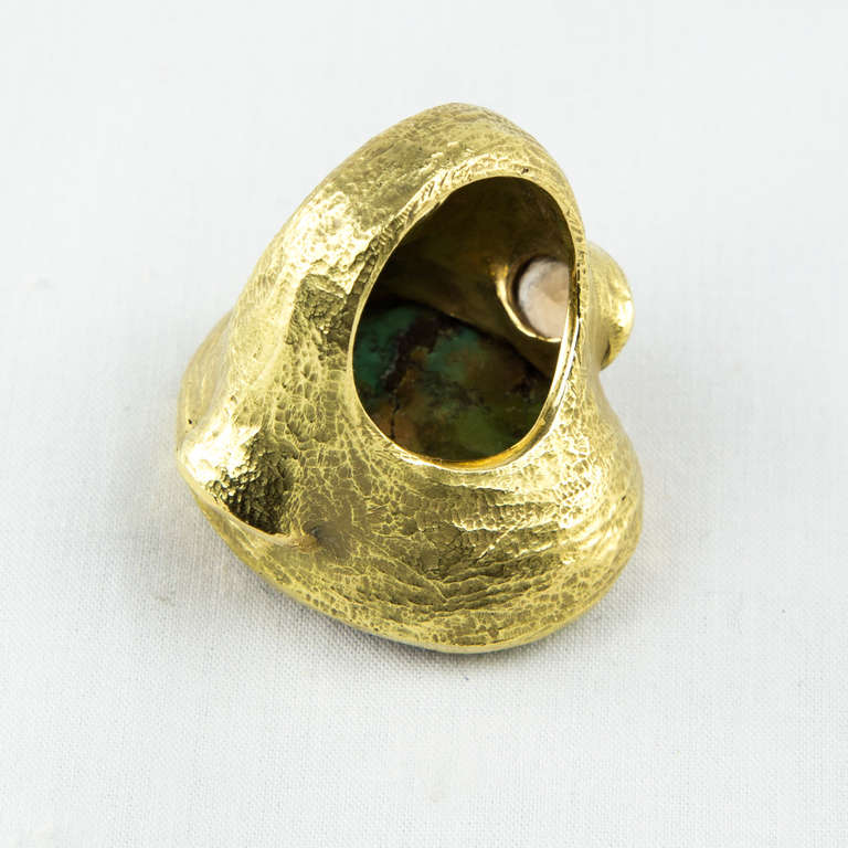 Chinese Turquoise Brown Zircon Gold Katy Briscoe Ring In New Condition In Montreal, QC