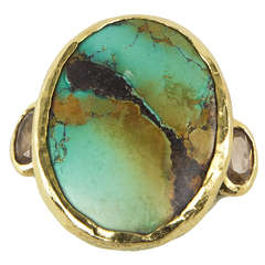 Retro Chinese Turquoise Brown Zircon Gold Katy Briscoe Ring