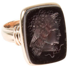 Victorian Brown Onyx Intaglio Signet Rose Gold Ring