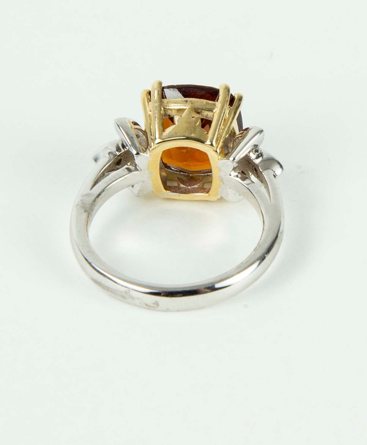 5.84 Carat Cushion Cut Spessartite Garnet Diamond Gold Ring In New Condition In Montreal, QC