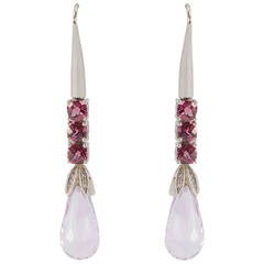 Rose de France Amethyst Garnet Diamond Gold Drop Earrings