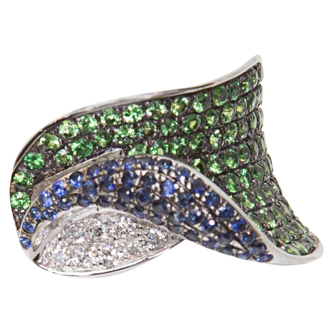 Sapphire Green Garnet Tsavorite Diamond Gold Band Ring