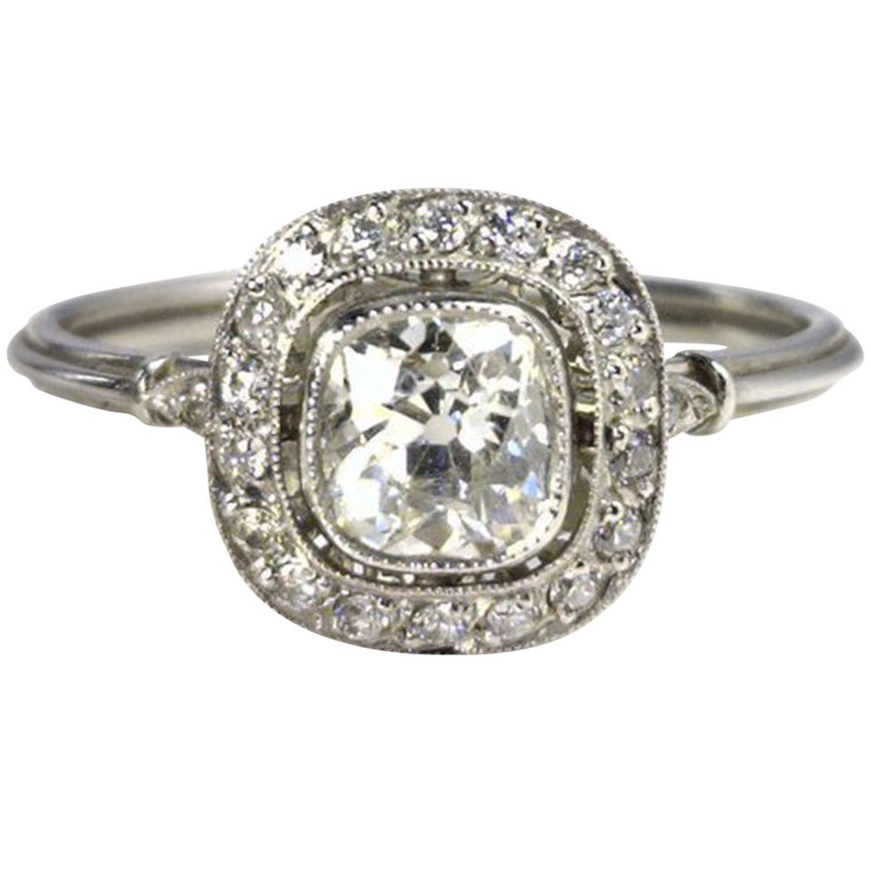 Art Deco Cushion Cut Diamond Platinum Ring at 1stDibs cushion cut art