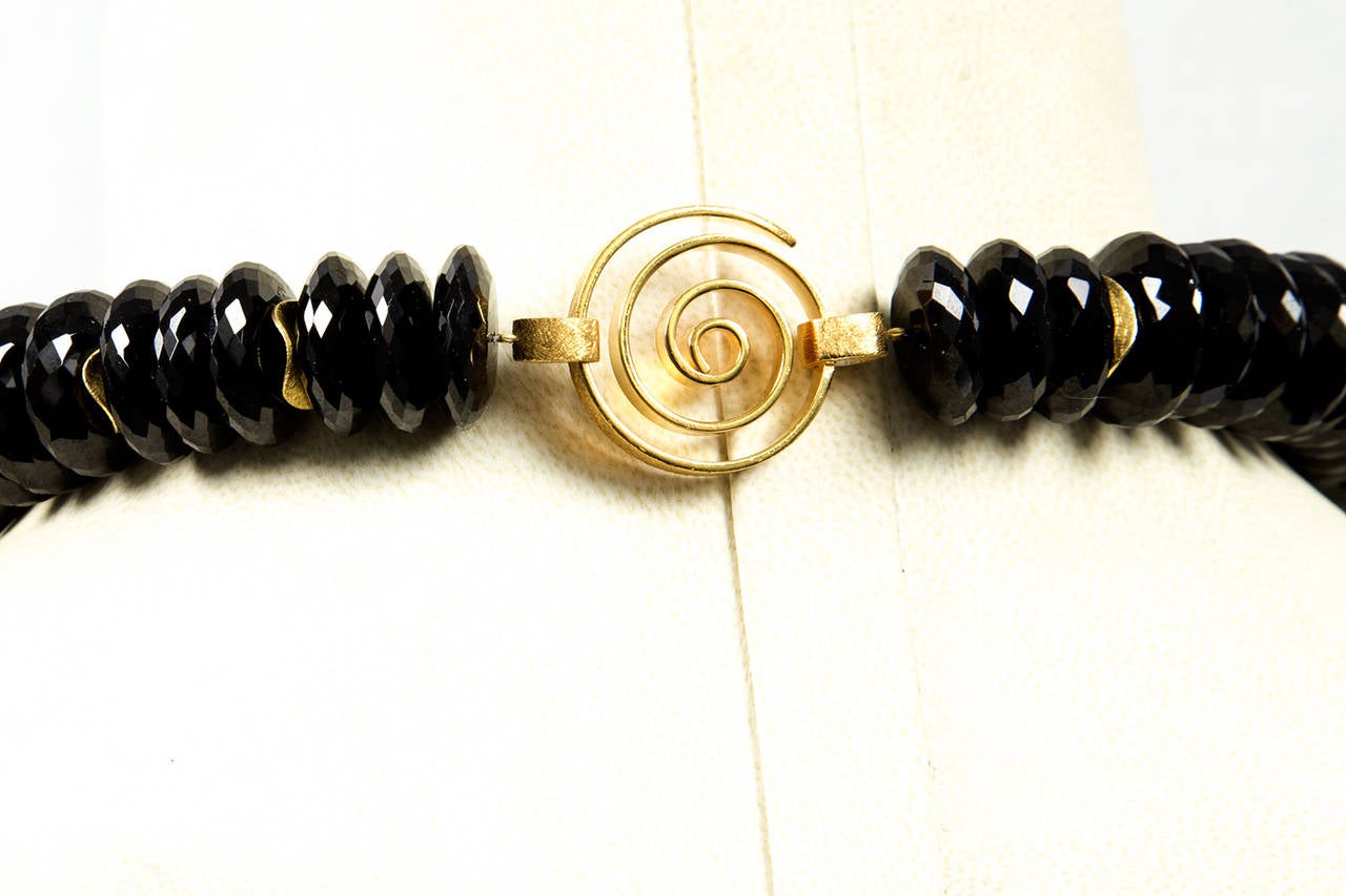 Contemporary Black Spinel Facet Bead Gilt Silver Necklace