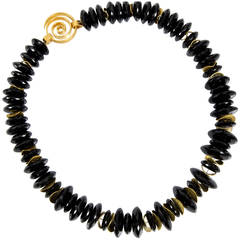 Black Spinel Facet Bead Gilt Silver Necklace