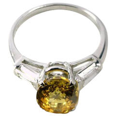Solitaire 3.26 Carat Fancy Yellow Sapphire Diamond Platinum Ring