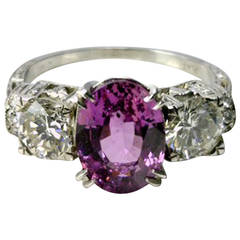 Vintage 3.52 Carat Purple Sapphire Diamond Platinum Ring