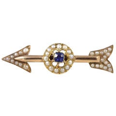 Antique Victorian Pearl and Synthetic Sapphire Brooch