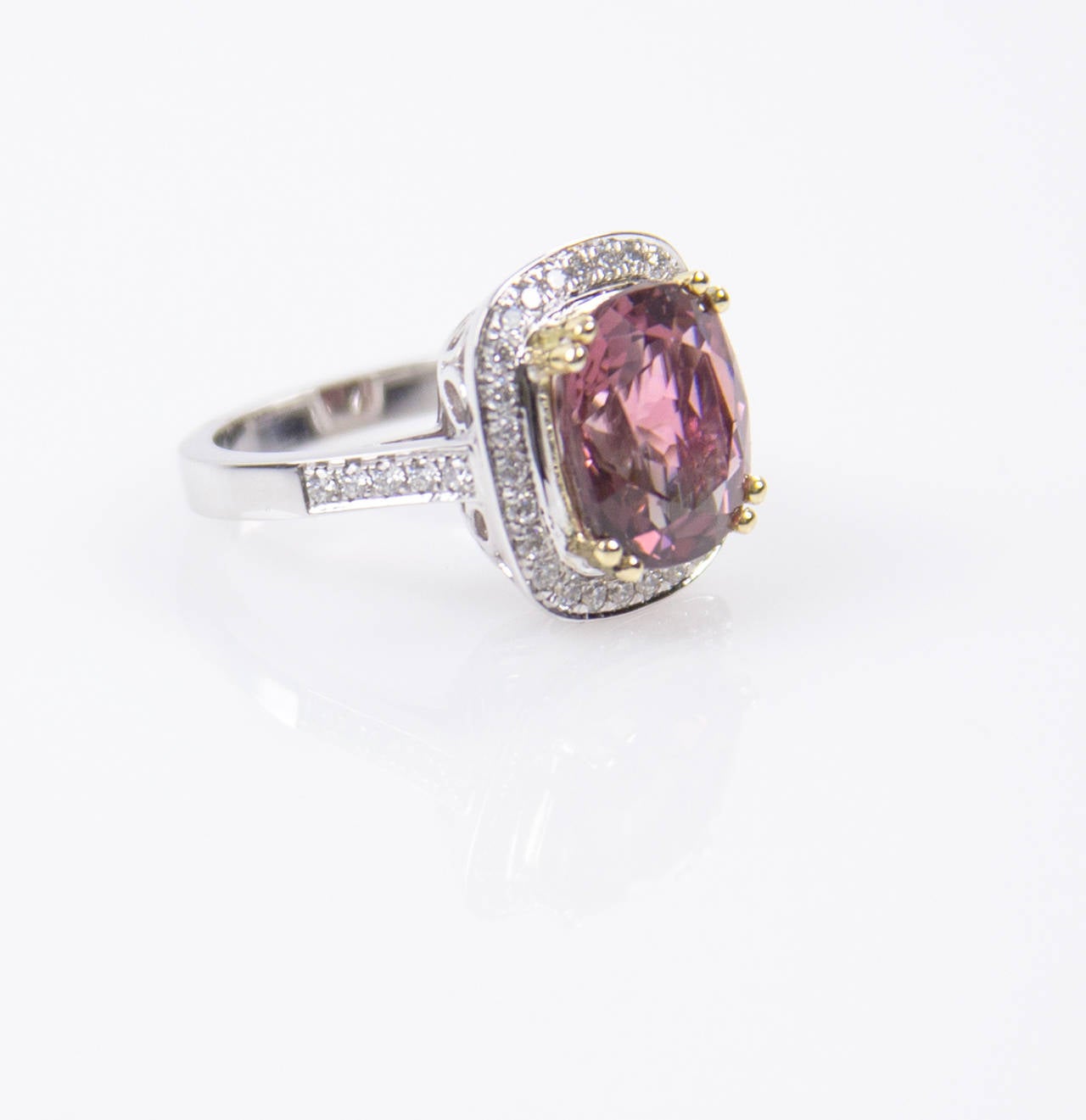 6.40 Carat Cushion Cut Madagascar Tourmaline Diamond Gold Ring