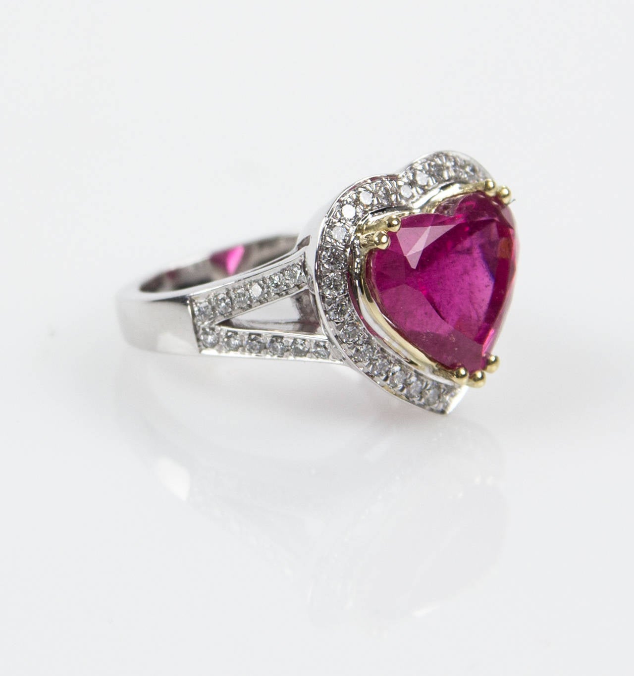 6.97 Carat Rubelite Heart Diamond Gold Cocktail Ring Estate Fine Jewelry