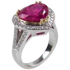 6.97 Carat Rubelite Heart Diamond Gold Cocktail Ring Estate Fine Jewelry