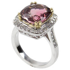 6.40 Carat Cushion Cut Madagascar Tourmaline Diamond Gold Ring