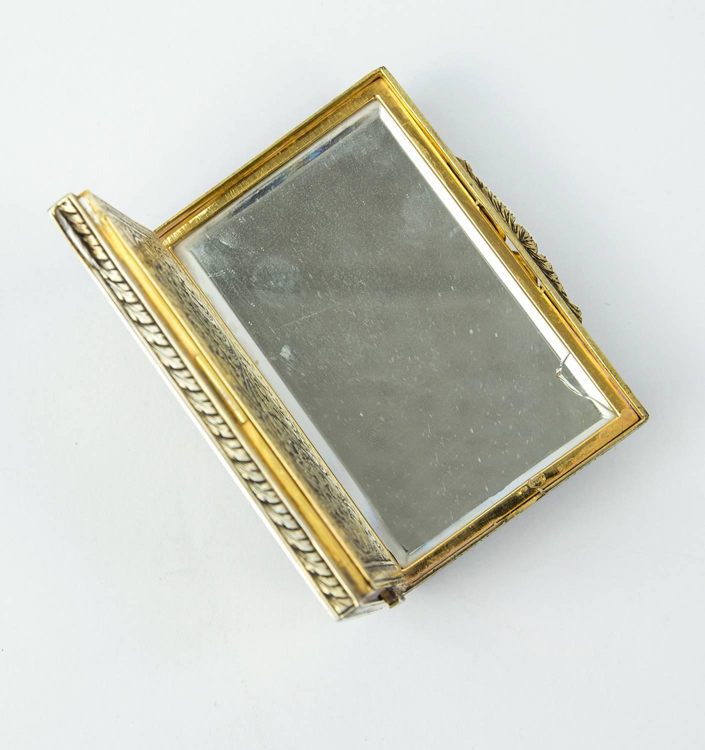 Fabulous 1930s Sapphire Emerald Ruby Silver Vanity Compact Box  2