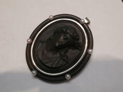 Victorian Black Lava Cultured Pearl Sterling Silver Cameo Brooch Pin Pendant