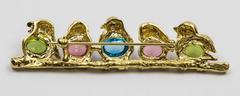 Birds Perched on a Branch Gem Stones Diamond Gold Brooch Pin