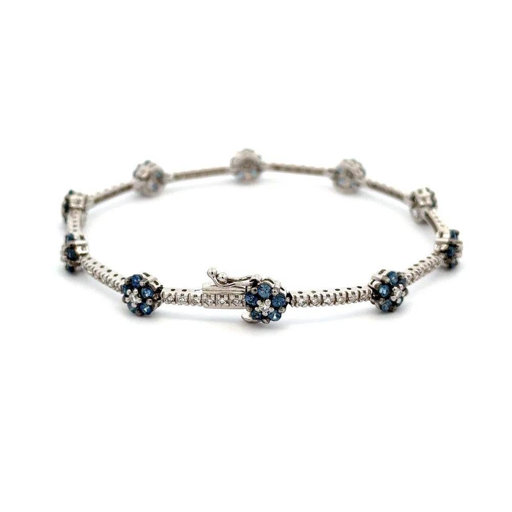 Vintage Sapphire Flower and RBC Diamond Gold Link Bracelet In Excellent Condition For Sale In Montreal, QC