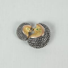 Mother and Baby Hedgehog Black Diamond Gold Brooch Pin Estate Fine Jewelry