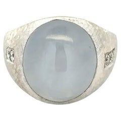 Fine Men's 18 Carat Grey Blue Star Sapphire and Diamond Gold Vintage Ring