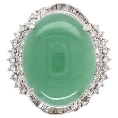 Anello ovale di giada da 11,30 carati con giada GIA e diamanti in platino vintage