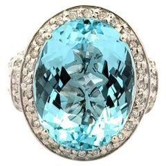 19,11 Karat Ovaler Aquamarin und RBC Diamant Gold Vintage Statement Ring