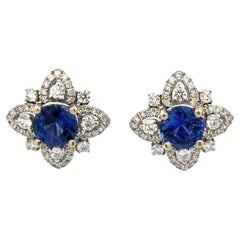 Boucles d'oreilles Vintage en or avec saphir bleu et diamant RBC